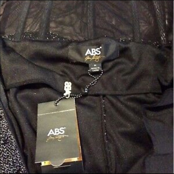 ABS by Allen Schwartz Black Metallic Strapless Mini Dress Size M - Picture 3 of 5